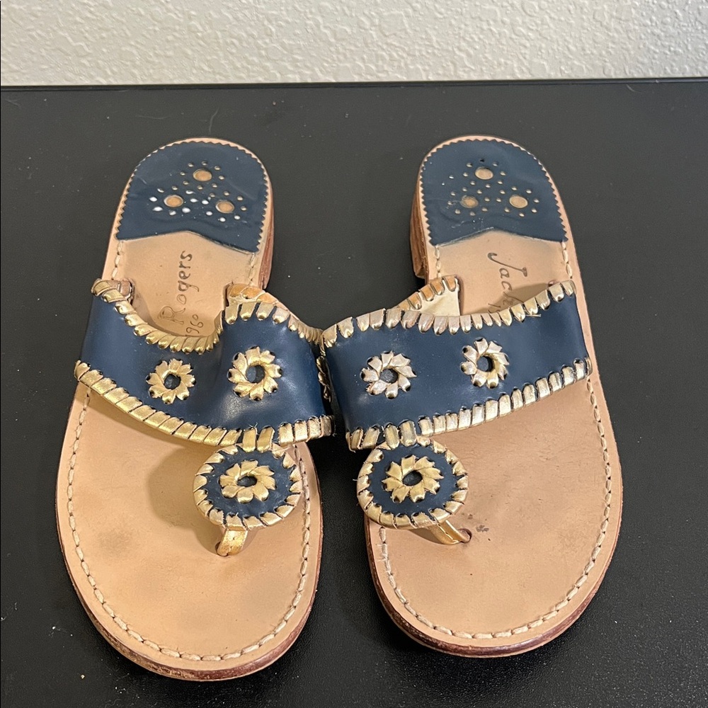 Jack Rogers Blue and Gold Sandals